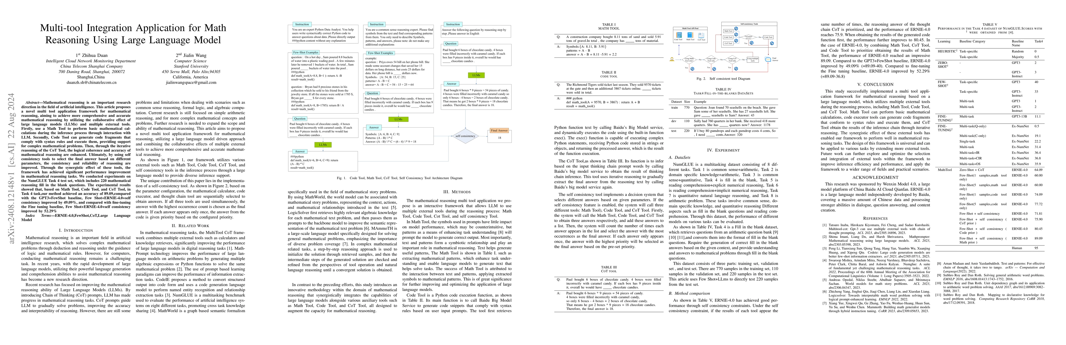 Thumbnail for Multi-tool Integration Application for Math Reasoning Using Large
  Language Model