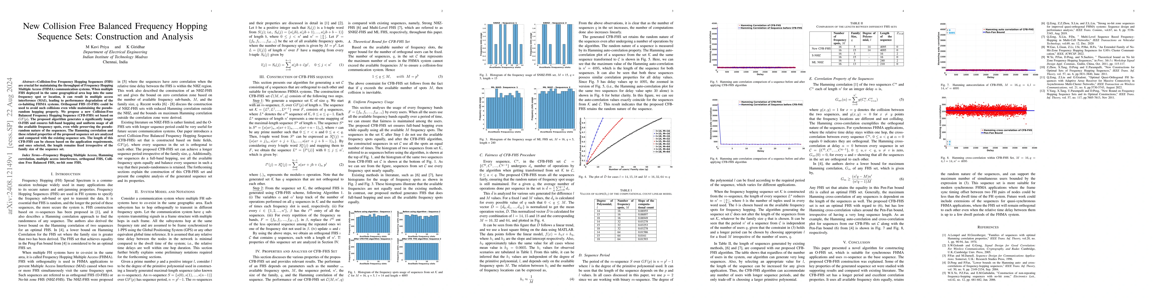 Thumbnail for New Collision Free Balanced Frequency Hopping Sequence Sets:
  Construction and Analysis