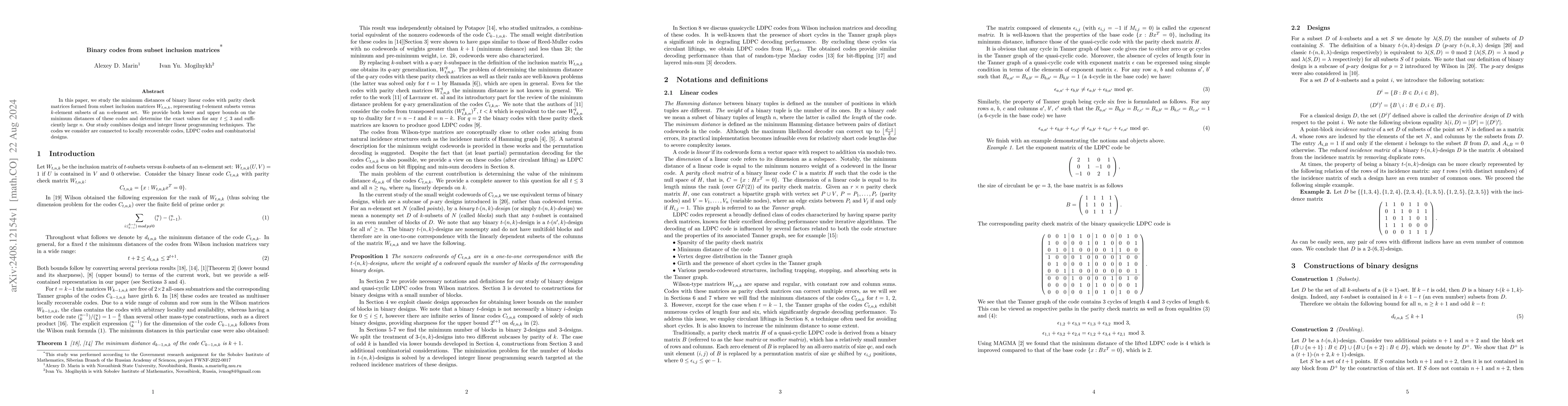 Thumbnail for Binary codes from subset inclusion matrices