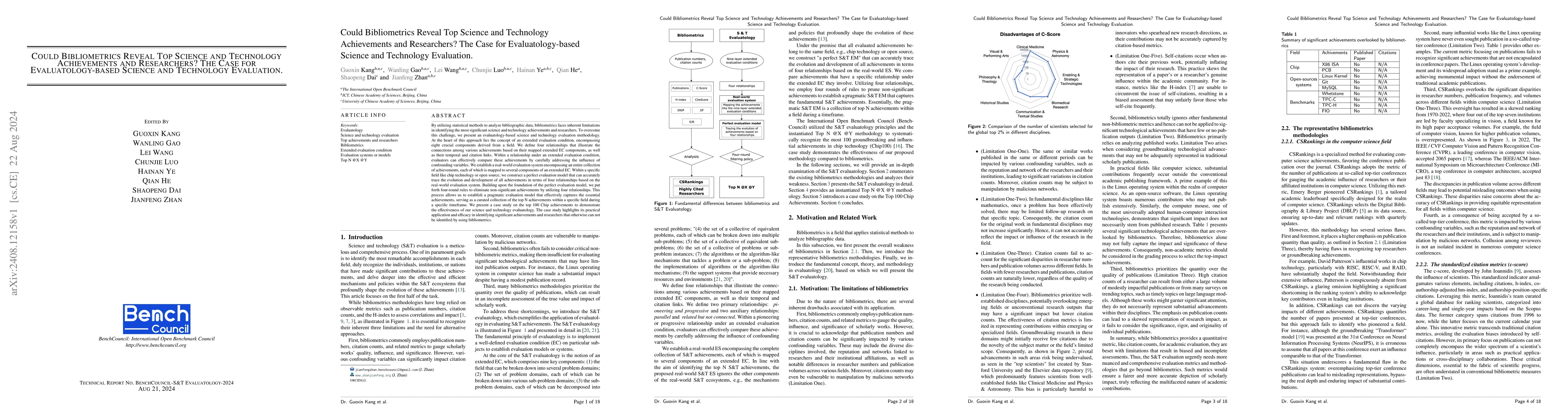 Thumbnail for Could Bibliometrics Reveal Top Science and Technology Achievements and
  Researchers? The Case for Evaluatology-based Science and Technology
  Evaluation