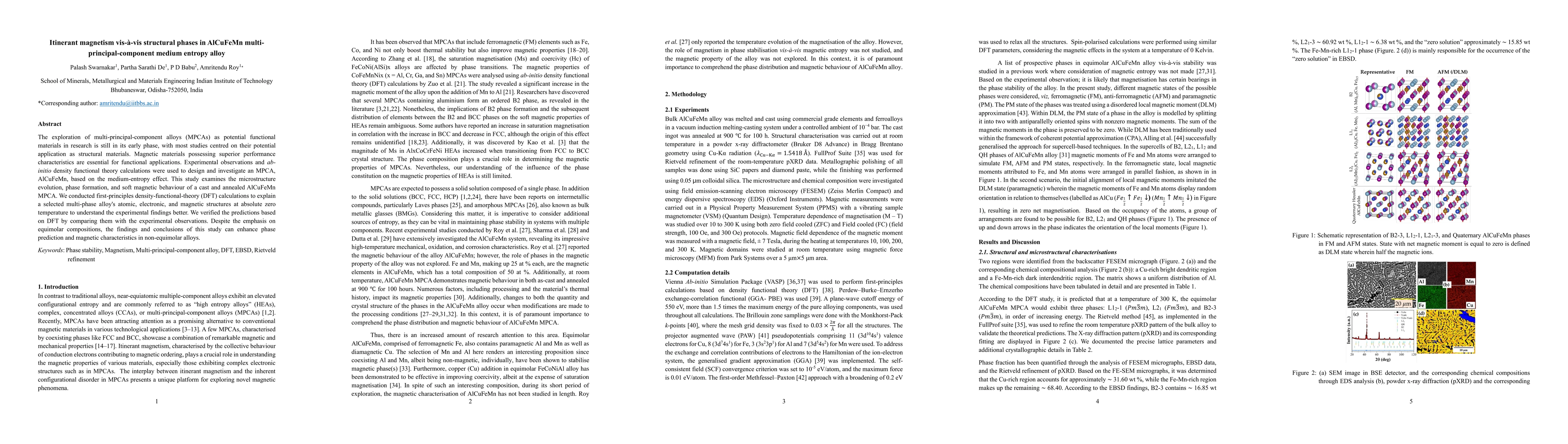 Thumbnail for Itinerant magnetism vis-à-vis structural phases in AlCuFeMn
  multi-principal-component medium entropy alloy