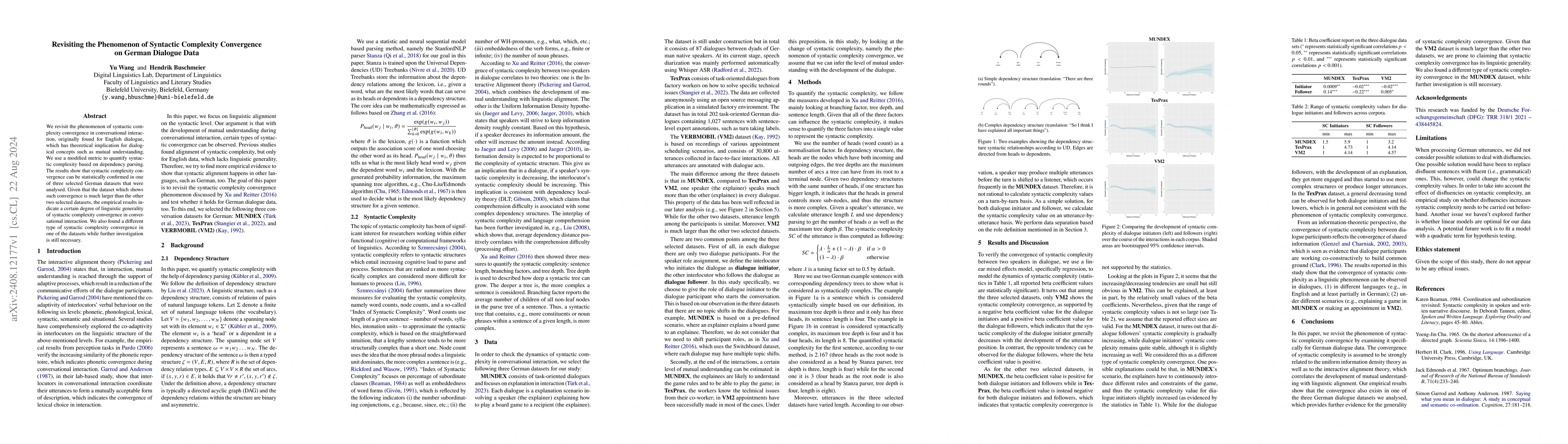 Thumbnail for Revisiting the Phenomenon of Syntactic Complexity Convergence on German
  Dialogue Data