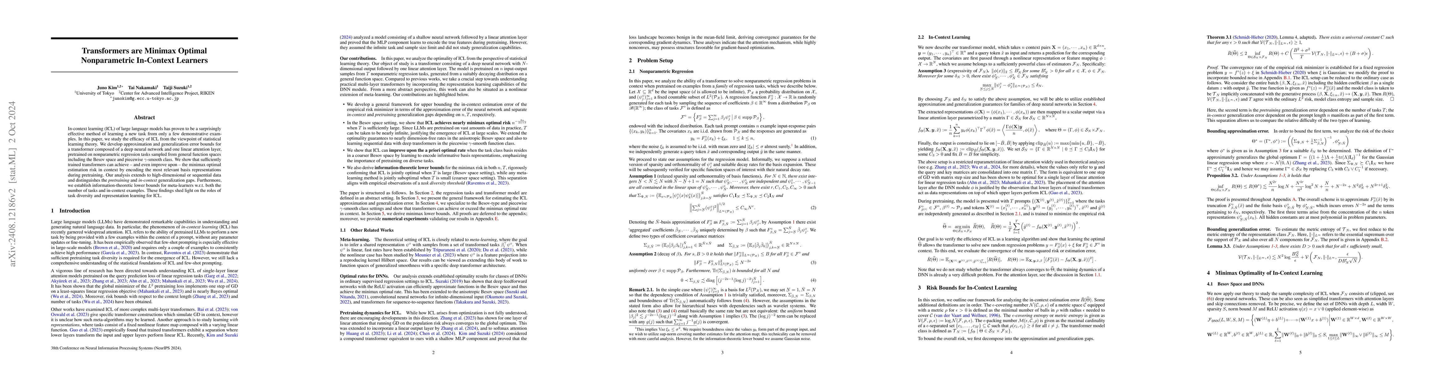 Thumbnail for Transformers are Minimax Optimal Nonparametric In-Context Learners