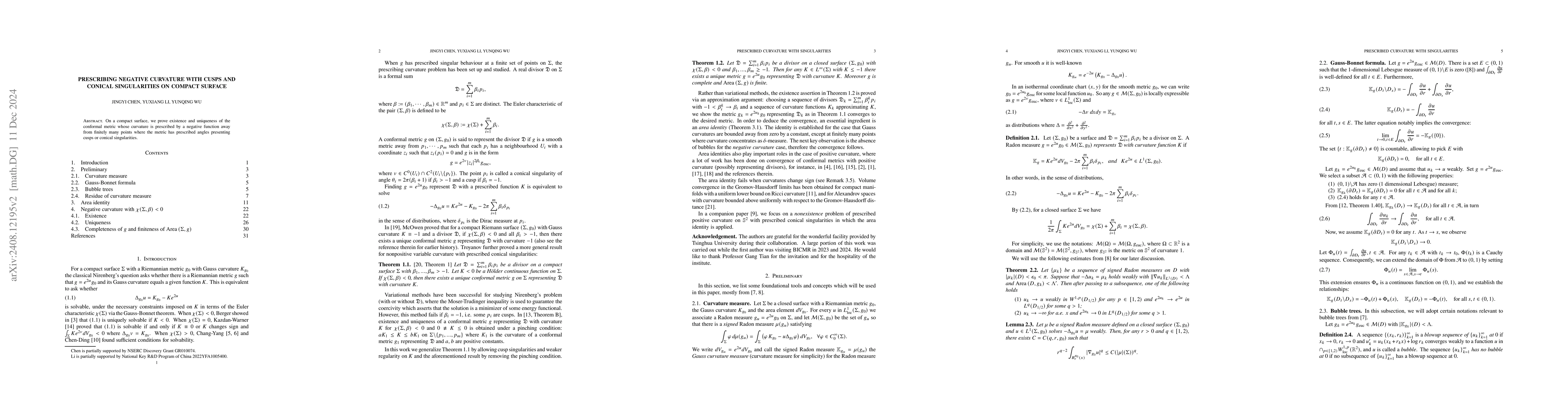 Thumbnail for Prescribing negative curvature with cusps and conical singularities on
  compact surface