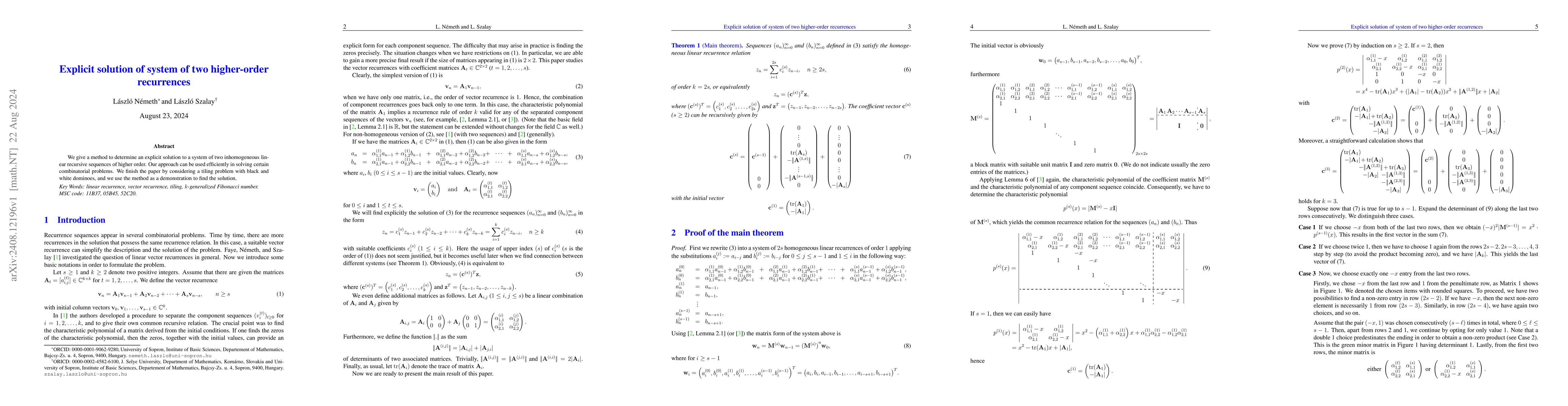 Thumbnail for Explicit solution of system of two higher-order recurrences