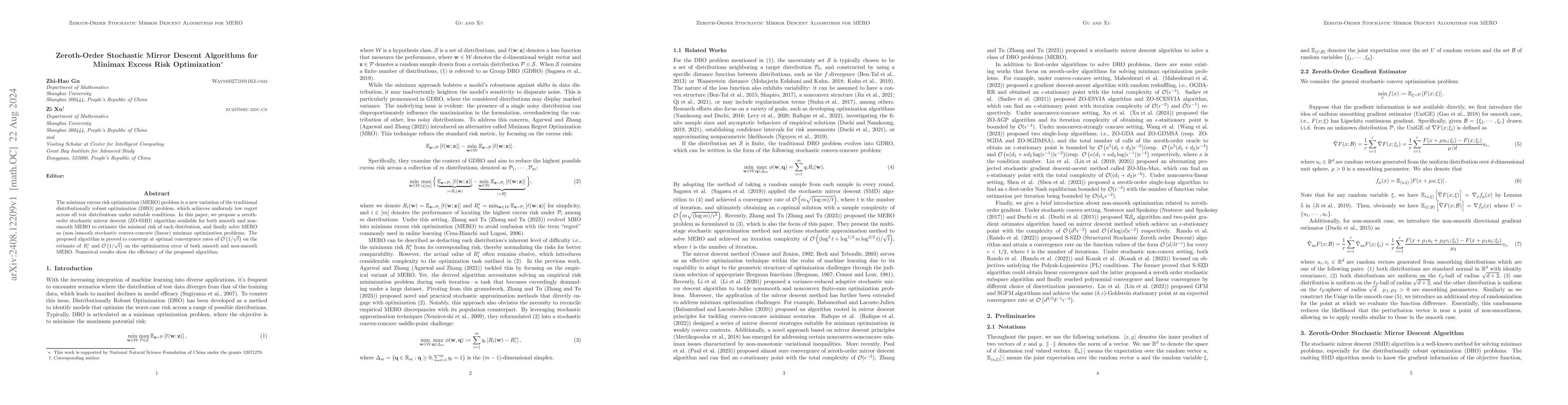 Thumbnail for Zeroth-Order Stochastic Mirror Descent Algorithms for Minimax Excess
  Risk Optimization