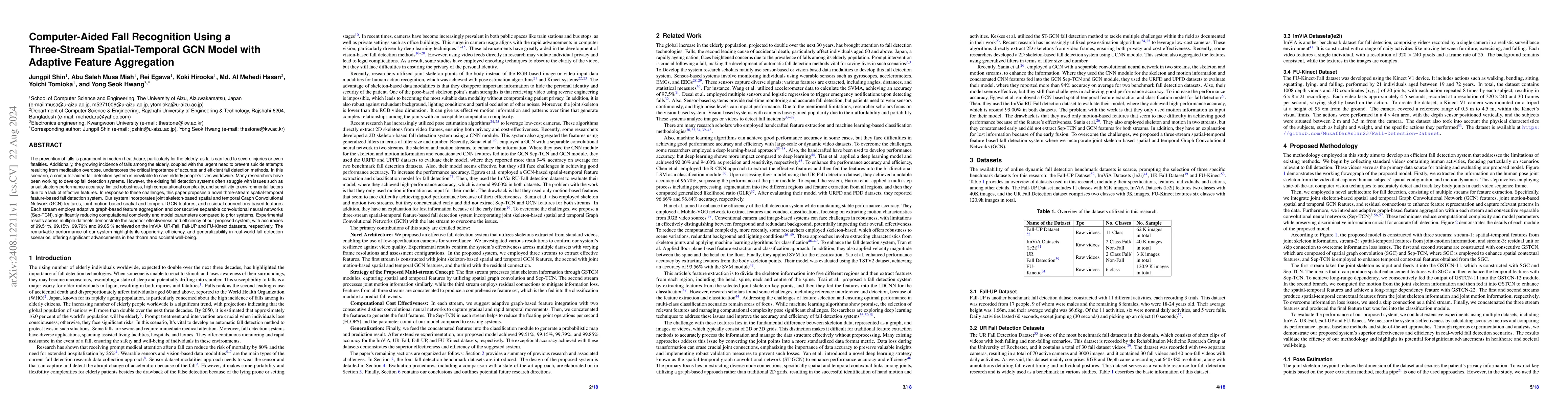 Thumbnail for Computer-Aided Fall Recognition Using a Three-Stream Spatial-Temporal
  GCN Model with Adaptive Feature Aggregation