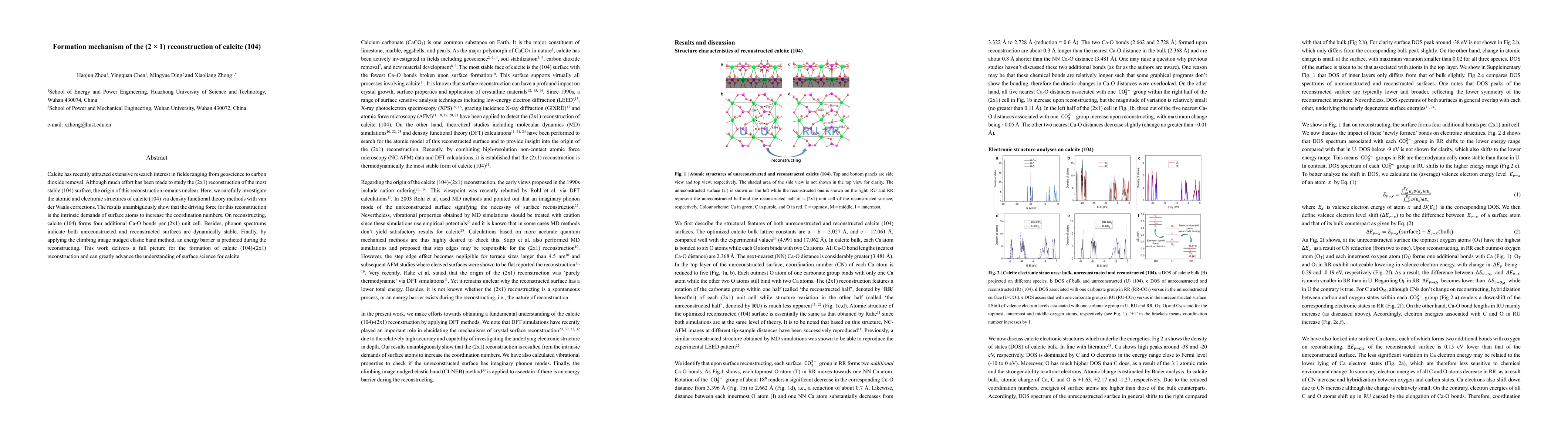 Thumbnail for Formation mechanism of the (2 x 1) reconstruction of calcite (104)