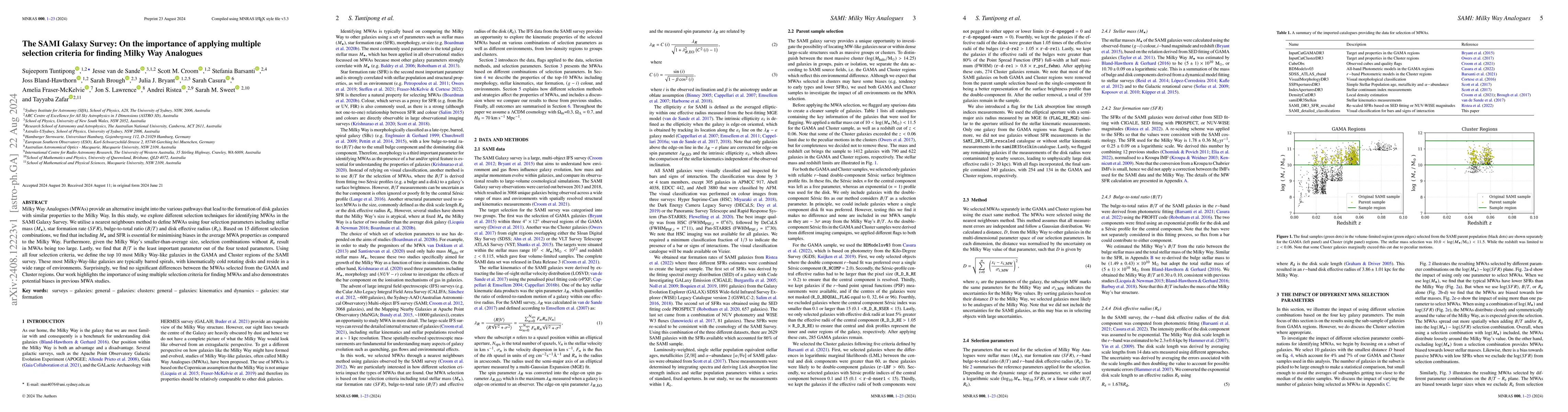 Thumbnail for The SAMI Galaxy Survey: On the importance of applying multiple selection
  criteria for finding Milky Way Analogues