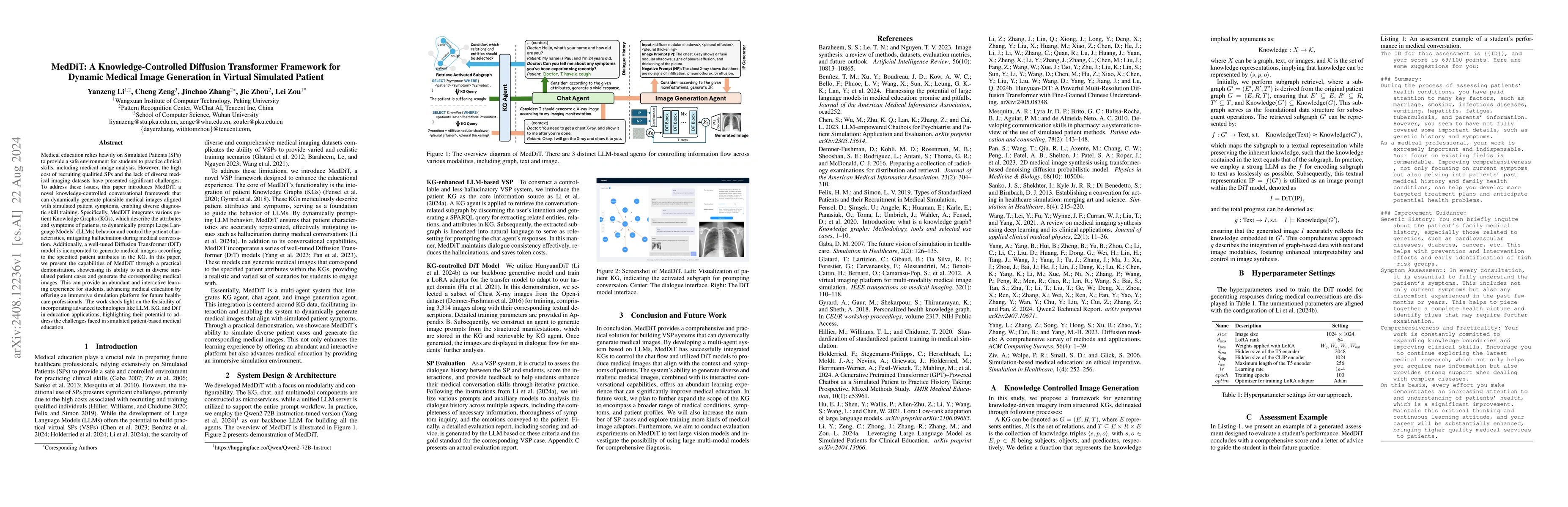 Thumbnail for MedDiT: A Knowledge-Controlled Diffusion Transformer Framework for
  Dynamic Medical Image Generation in Virtual Simulated Patient