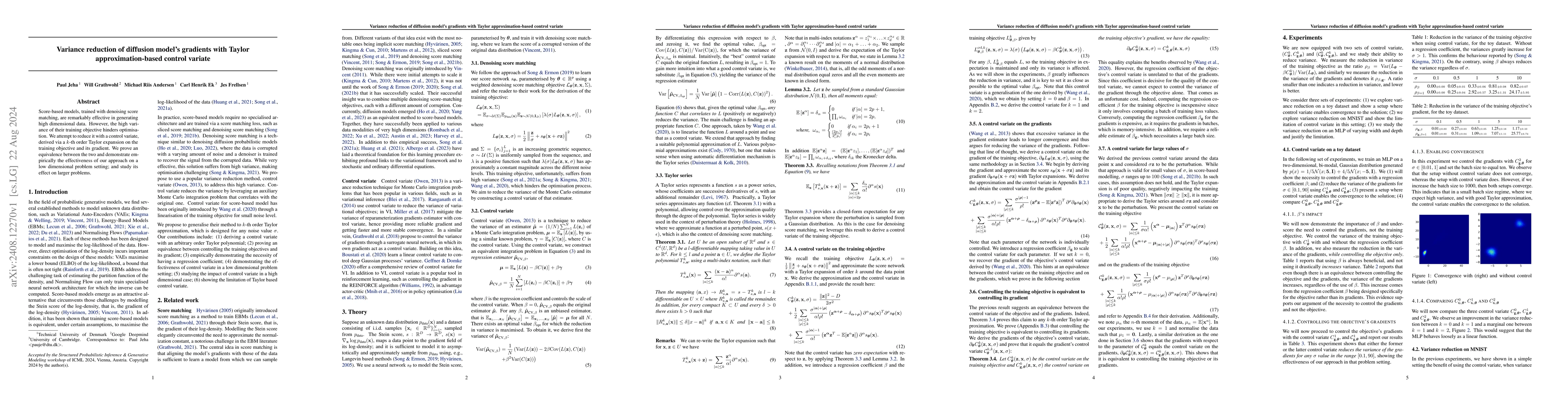 Thumbnail for Variance reduction of diffusion model's gradients with Taylor
  approximation-based control variate