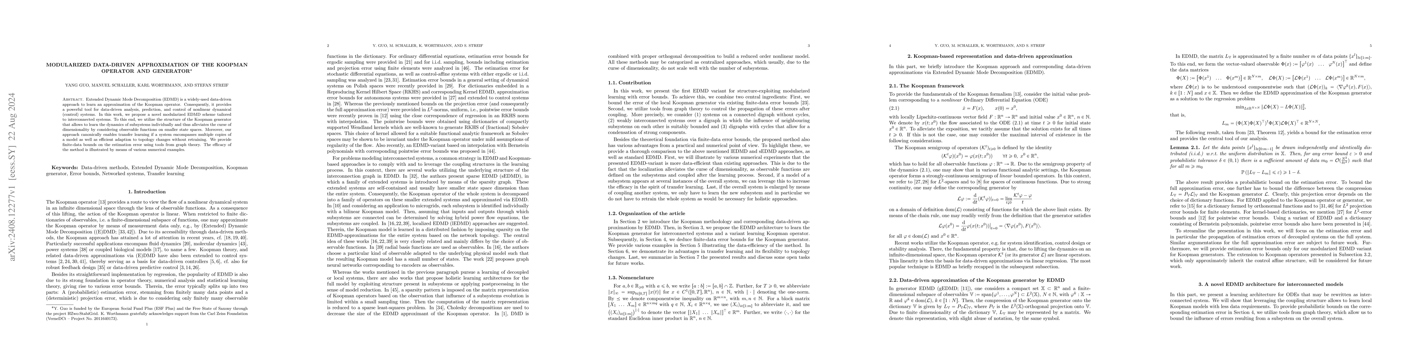 Thumbnail for Modularized data-driven approximation of the Koopman operator and
  generator
