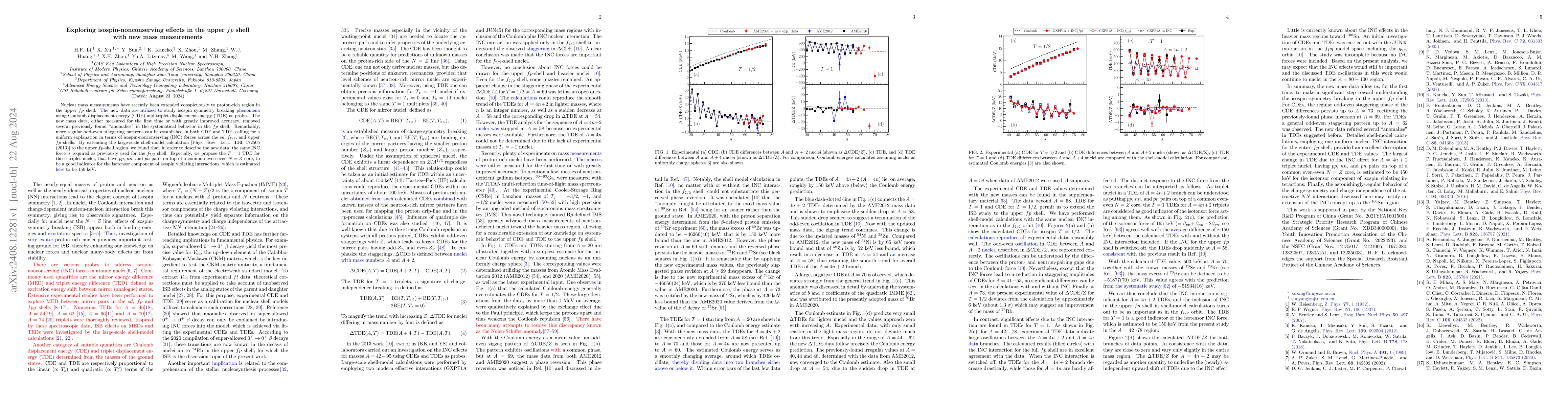 Thumbnail for Exploring isospin-nonconserving effects in the upper $fp$ shell with new
  mass measurements