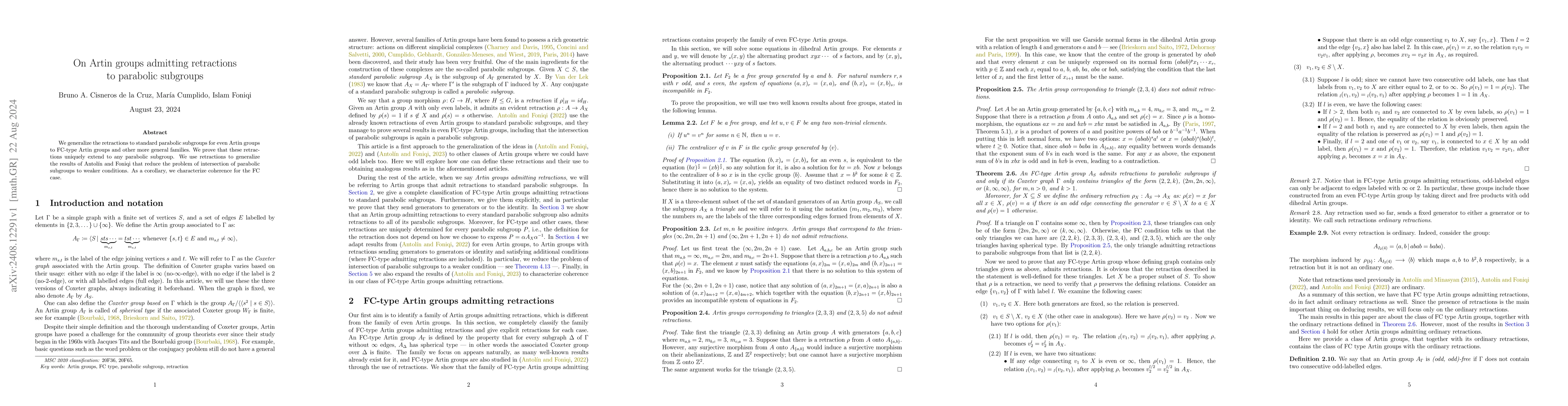 Thumbnail for On Artin groups admitting retractions to parabolic subgroups