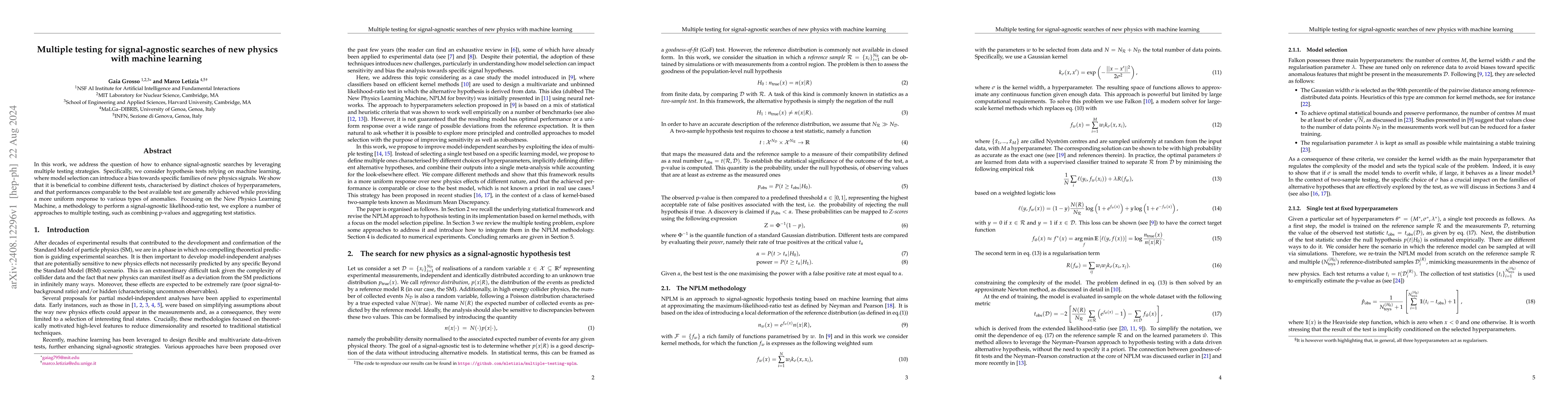 Thumbnail for Multiple testing for signal-agnostic searches of new physics with
  machine learning