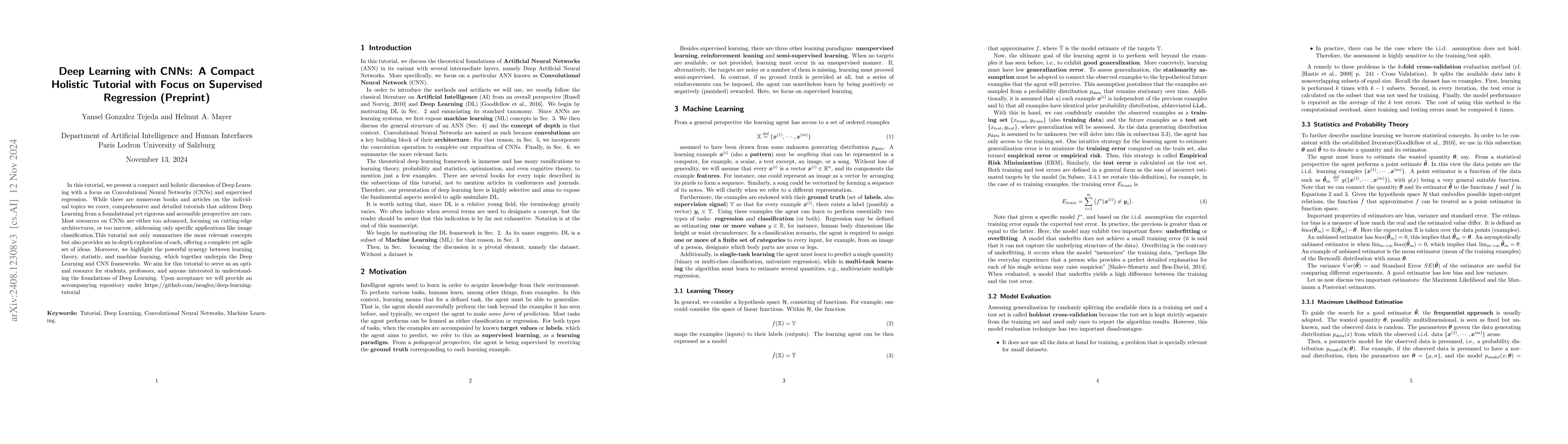 Thumbnail for Deep Learning with CNNs: A Compact Holistic Tutorial with Focus on
  Supervised Regression (Preprint)