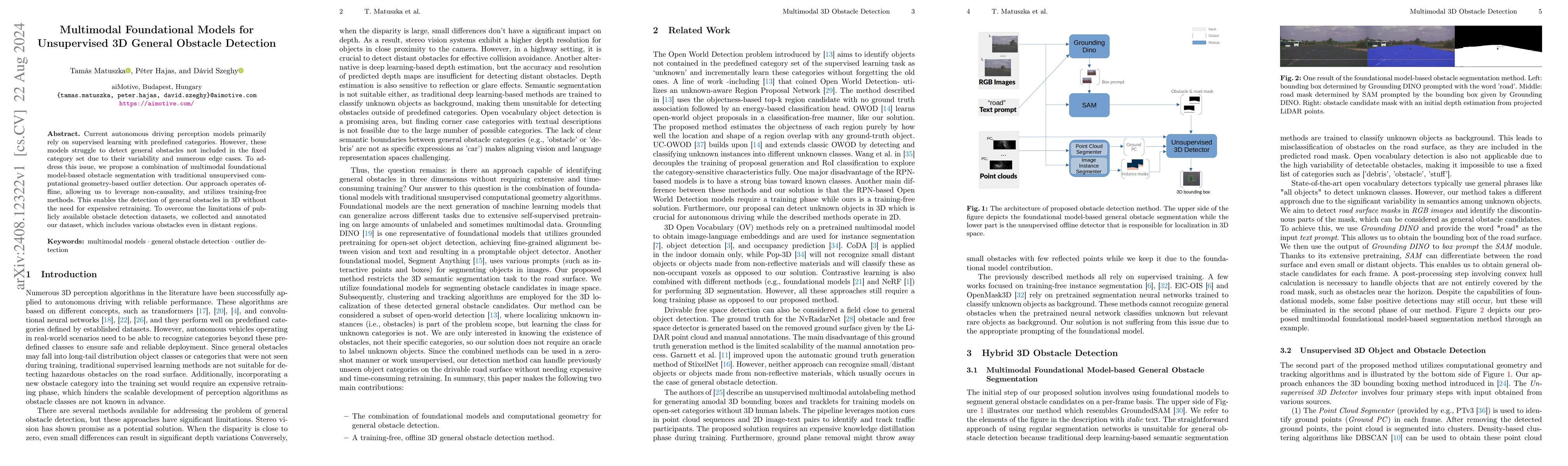 Thumbnail for Multimodal Foundational Models for Unsupervised 3D General Obstacle
  Detection