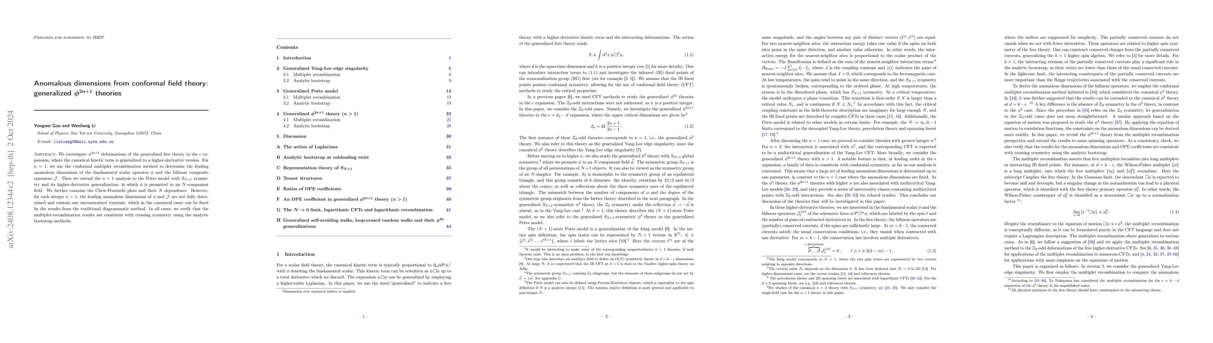 Thumbnail for Anomalous dimensions from conformal field theory: generalized
  $φ^{2n+1}$ theories