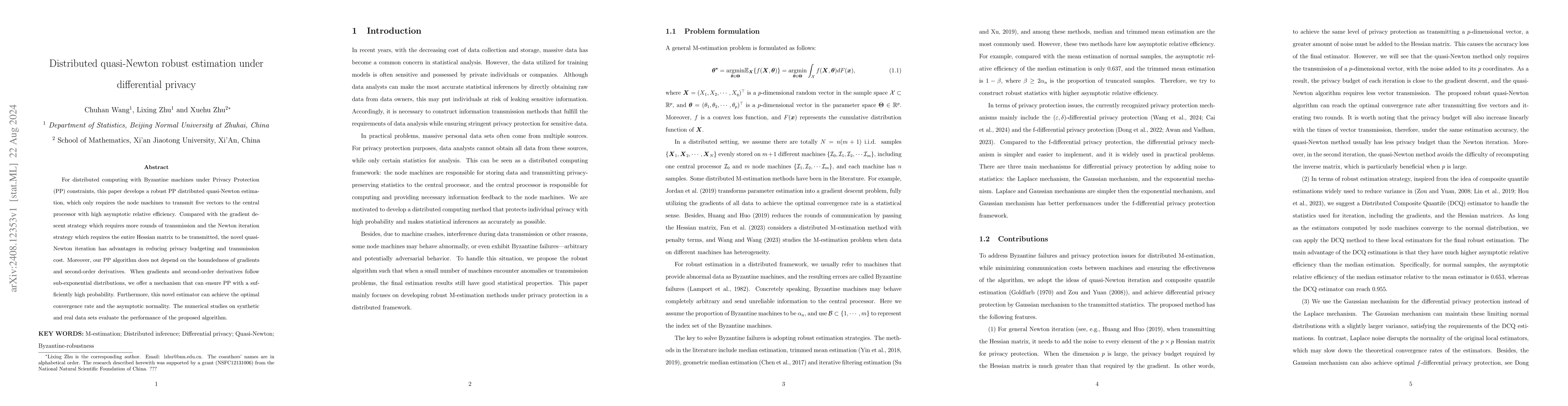 Thumbnail for Distributed quasi-Newton robust estimation under differential privacy
