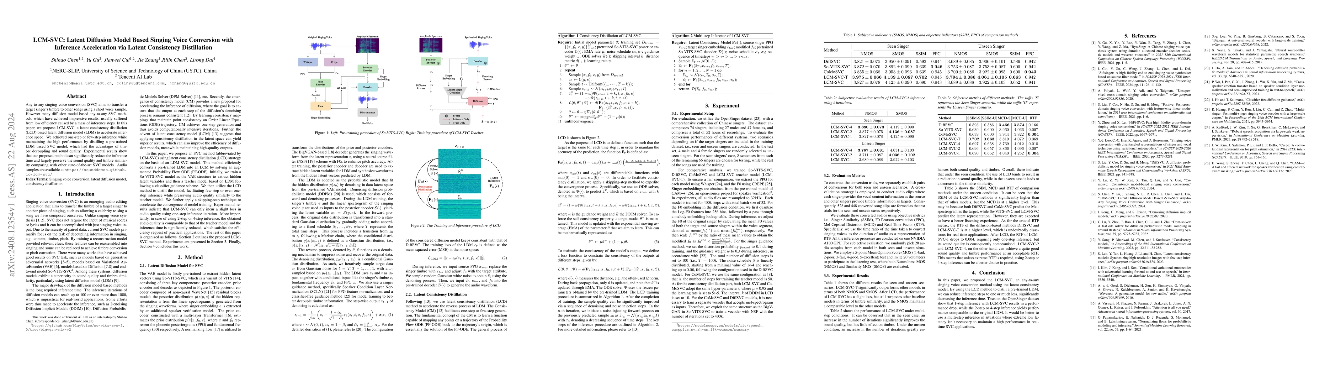 Thumbnail for LCM-SVC: Latent Diffusion Model Based Singing Voice Conversion with
  Inference Acceleration via Latent Consistency Distillation