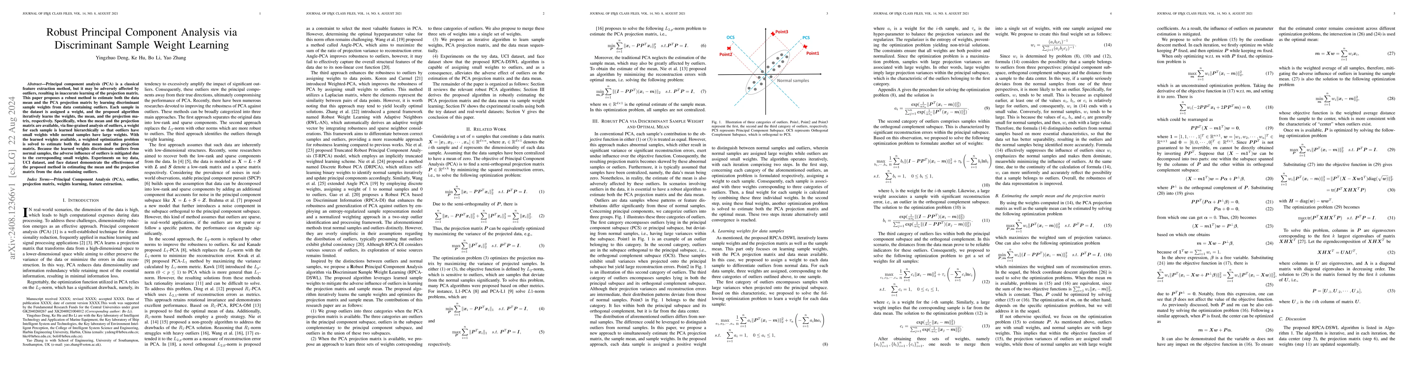 Thumbnail for Robust Principal Component Analysis via Discriminant Sample Weight
  Learning
