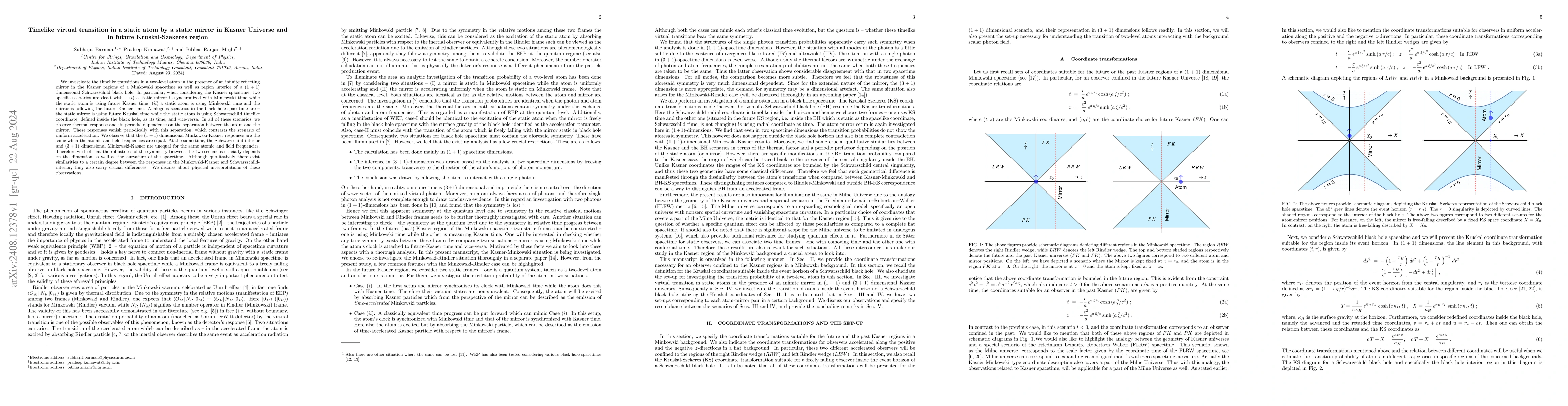 Thumbnail for Timelike virtual transition in a static atom by a static mirror in
  Kasner Universe and in future Kruskal-Szekeres region