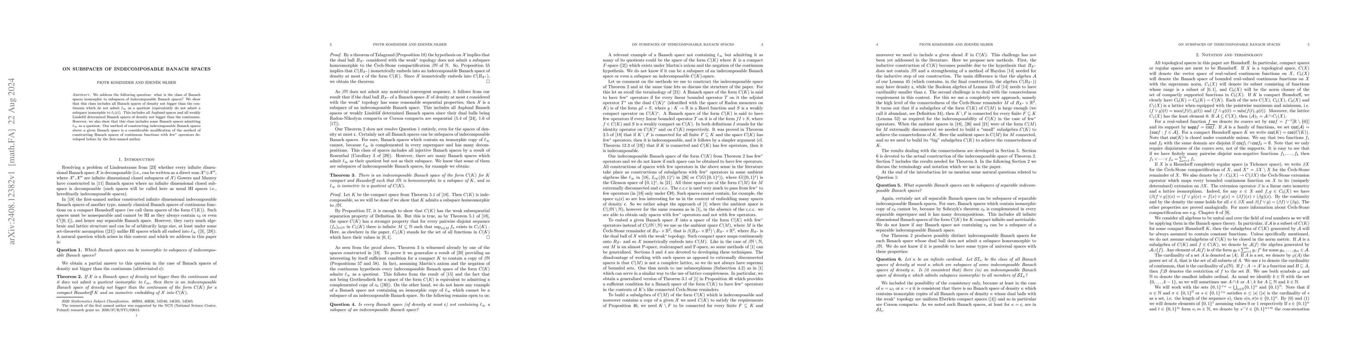 Thumbnail for On Subspaces of Indecomposable Banach Spaces