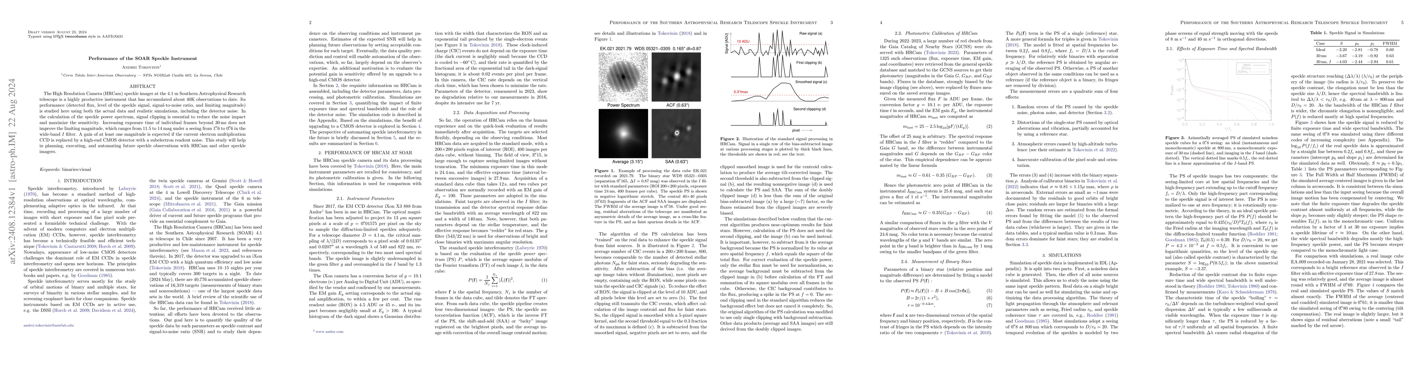 Thumbnail for Performance of the Southern Astrophysical Research Telescope Speckle
  Instrument