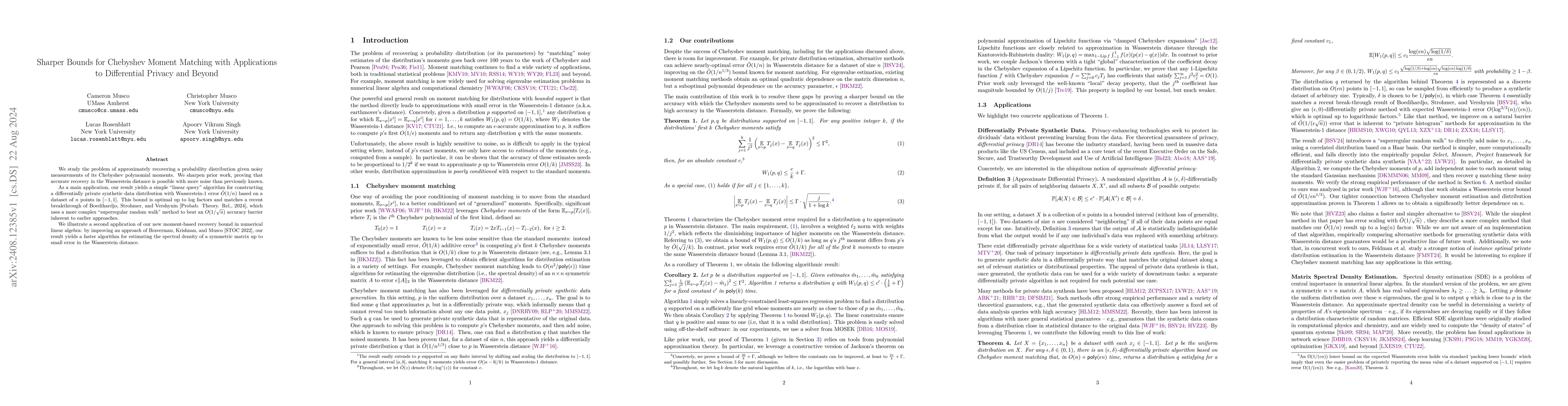 Thumbnail for Sharper Bounds for Chebyshev Moment Matching with Applications to
  Differential Privacy and Beyond