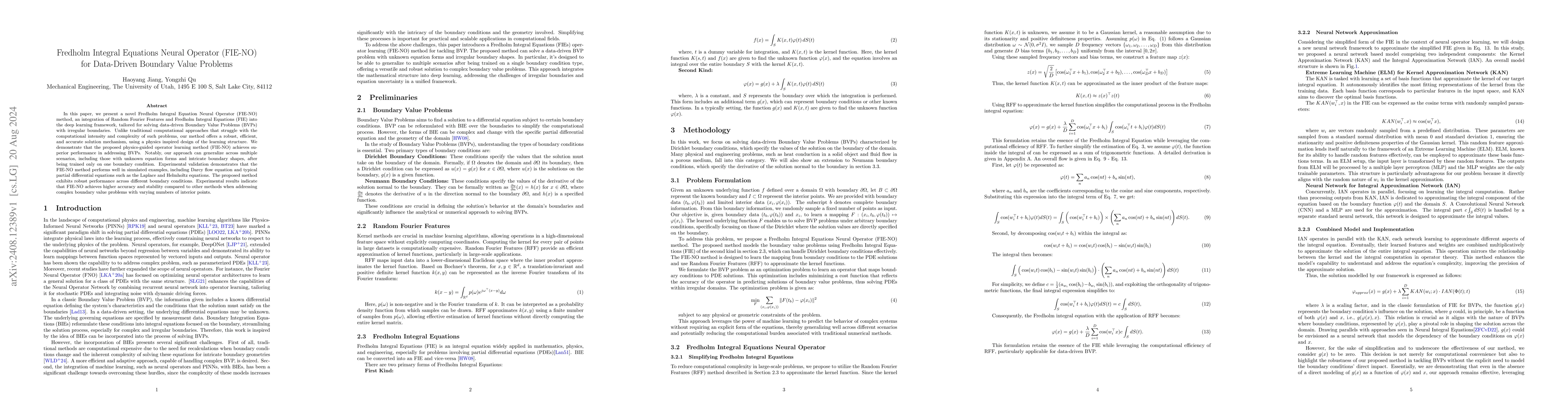 Thumbnail for Fredholm Integral Equations Neural Operator (FIE-NO) for Data-Driven
  Boundary Value Problems
