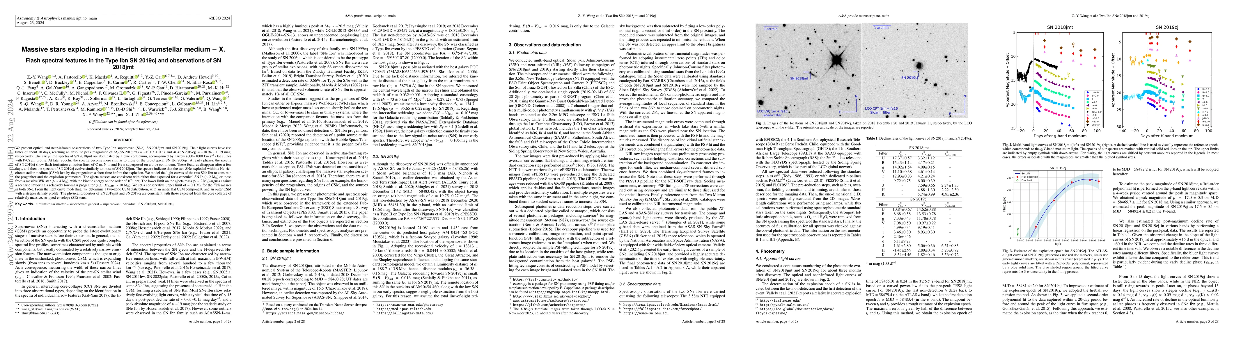 Thumbnail for Massive stars exploding in a He-rich circumstellar medium $-$ X. Flash
  spectral features in the Type Ibn SN 2019cj and observations of SN 2018jmt