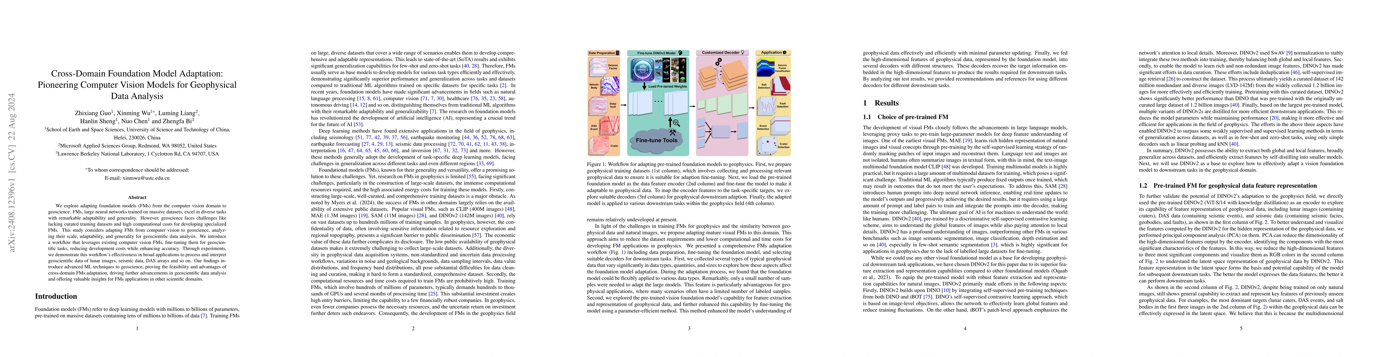 Thumbnail for Cross-Domain Foundation Model Adaptation: Pioneering Computer Vision
  Models for Geophysical Data Analysis
