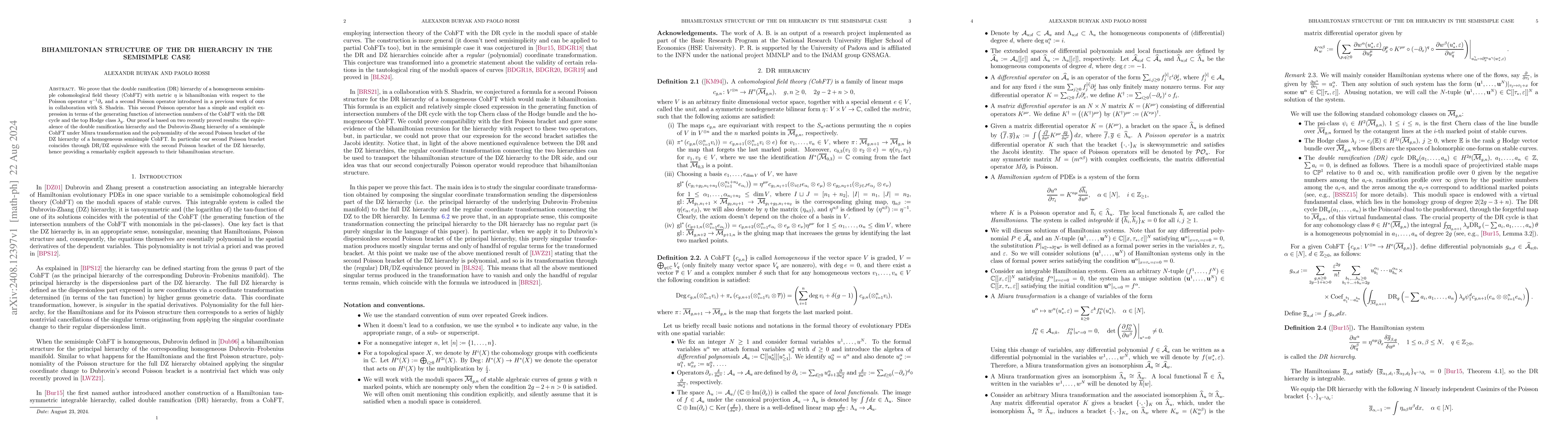Thumbnail for Bihamiltonian structure of the DR hierarchy in the semisimple case