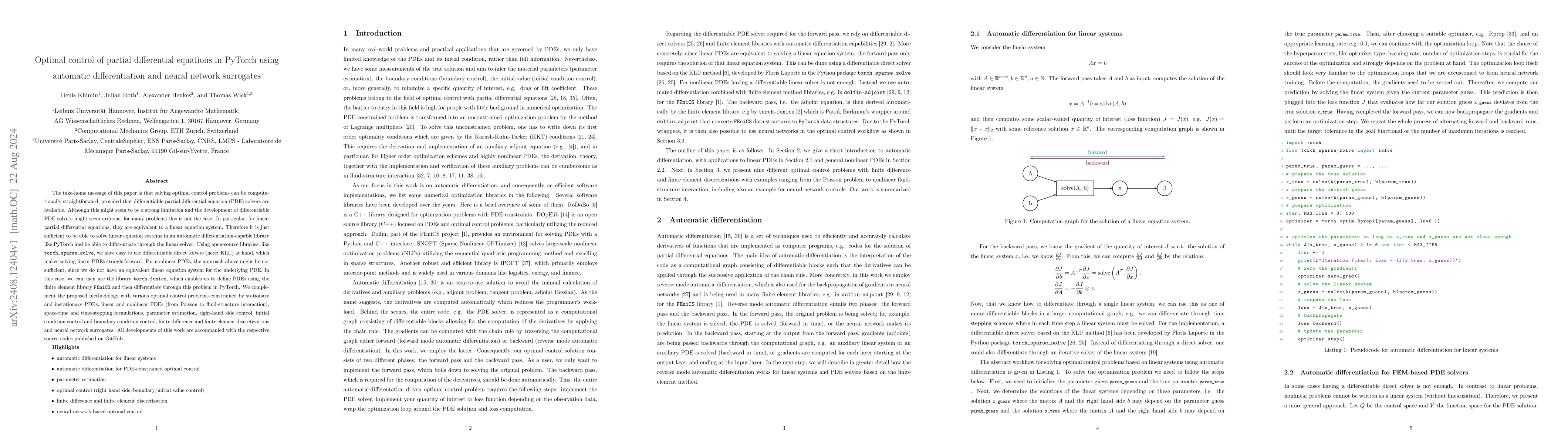 Thumbnail for Optimal control of partial differential equations in PyTorch using
  automatic differentiation and neural network surrogates