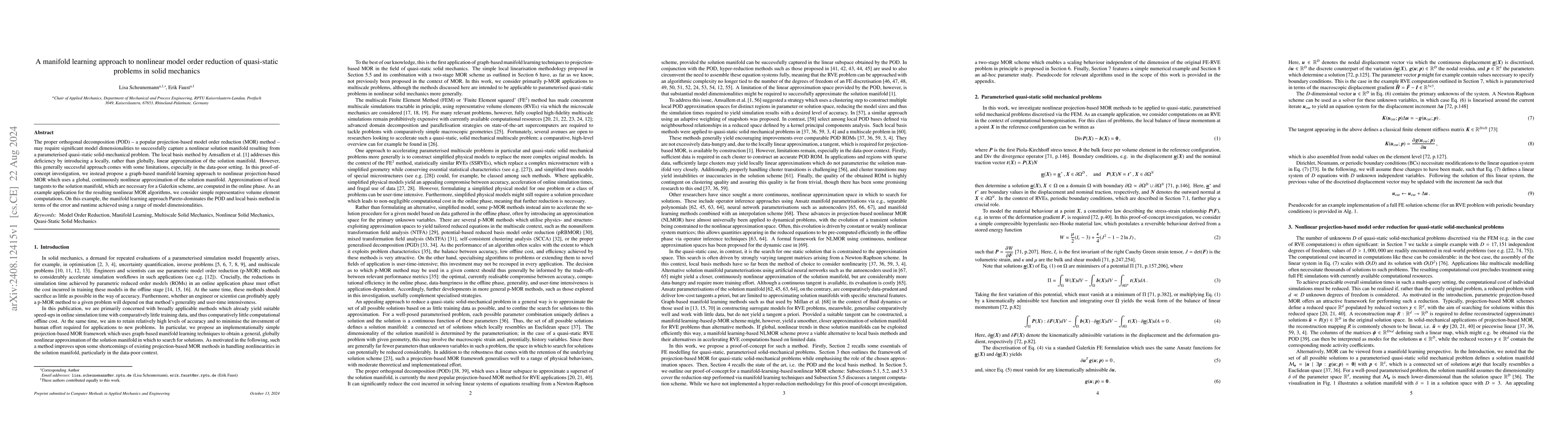Thumbnail for A manifold learning approach to nonlinear model order reduction of
  quasi-static problems in solid mechanics