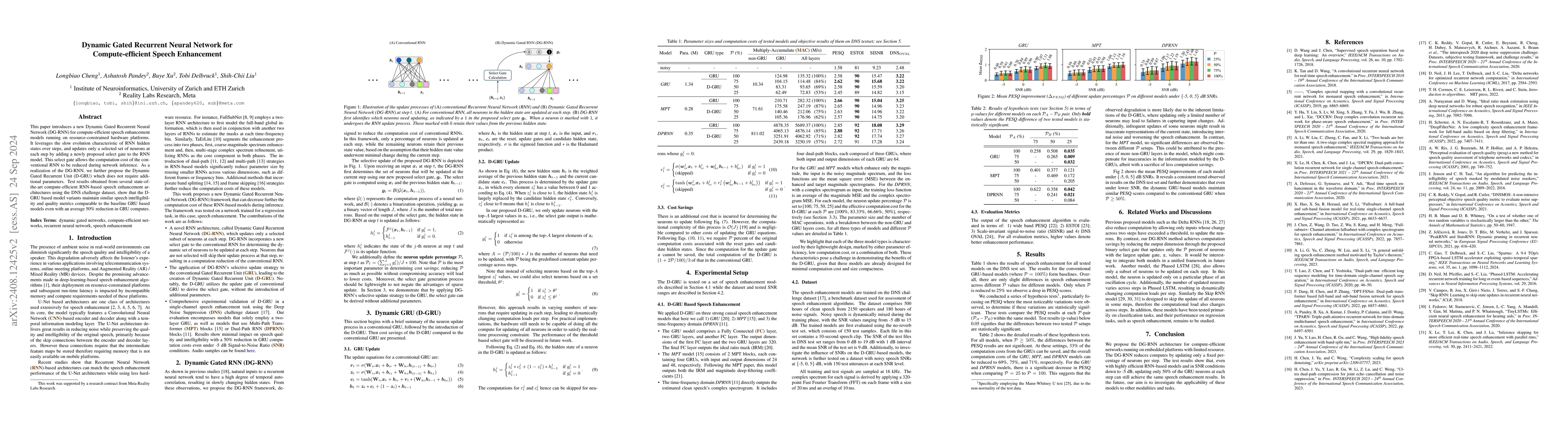 Thumbnail for Dynamic Gated Recurrent Neural Network for Compute-efficient Speech
  Enhancement