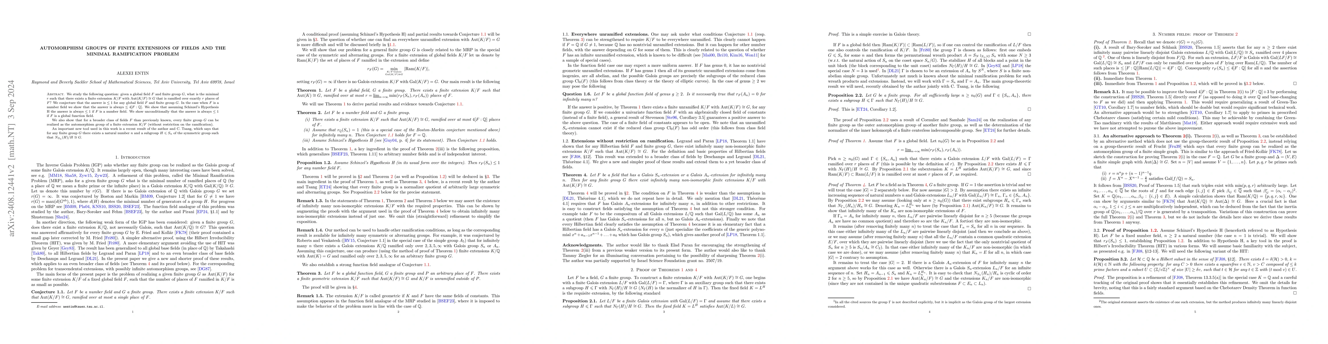 Thumbnail for Automorphism Groups of Finite Extensions of Fields and the Minimal
  Ramification Problem