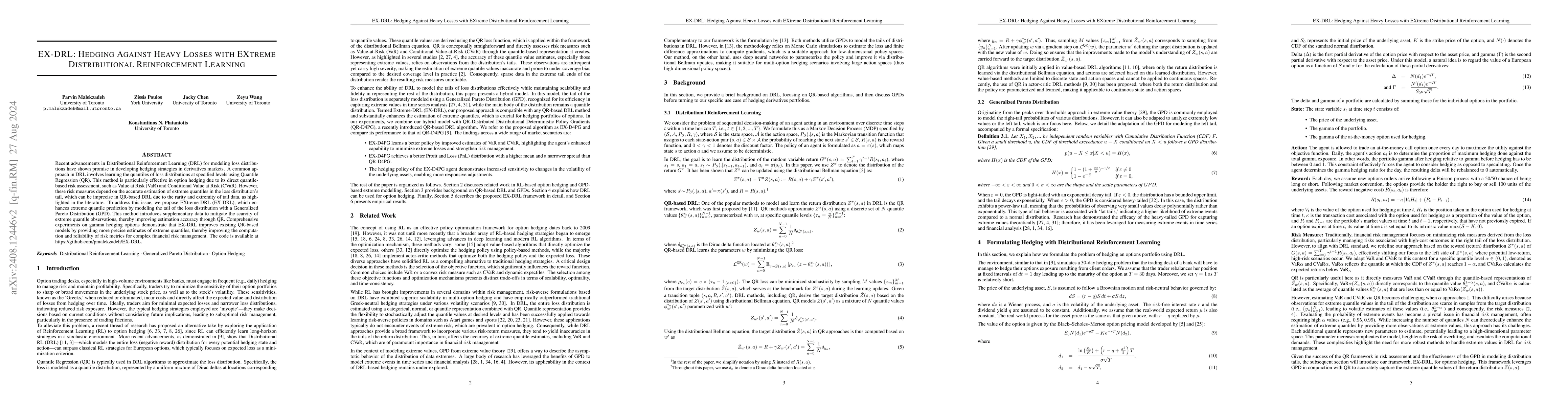 Thumbnail for EX-DRL: Hedging Against Heavy Losses with EXtreme Distributional
  Reinforcement Learning