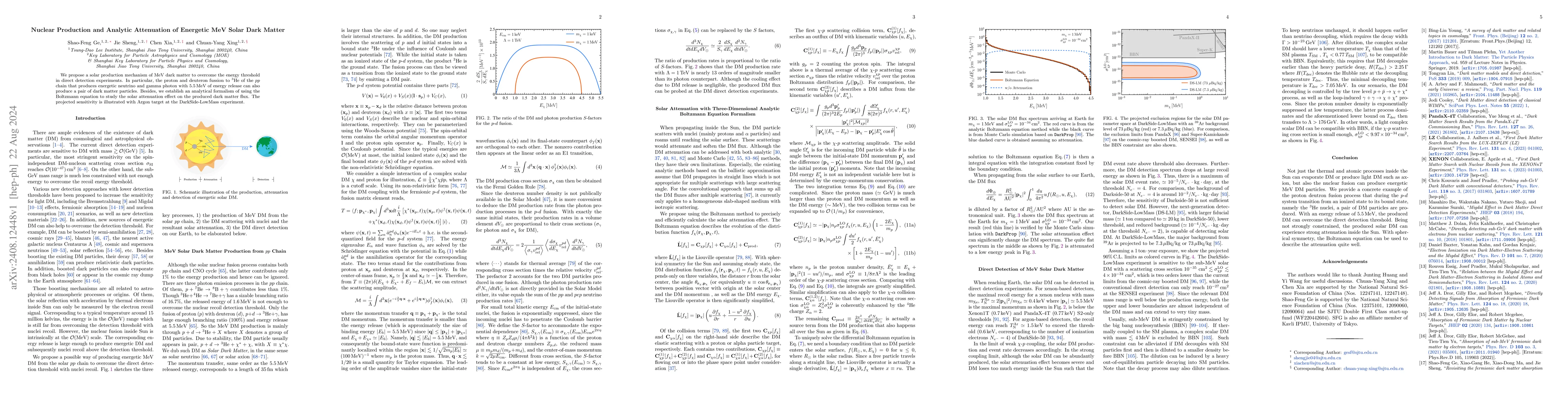 Thumbnail for Nuclear Production and Analytic Attenuation of Energetic MeV Solar Dark
  Matter