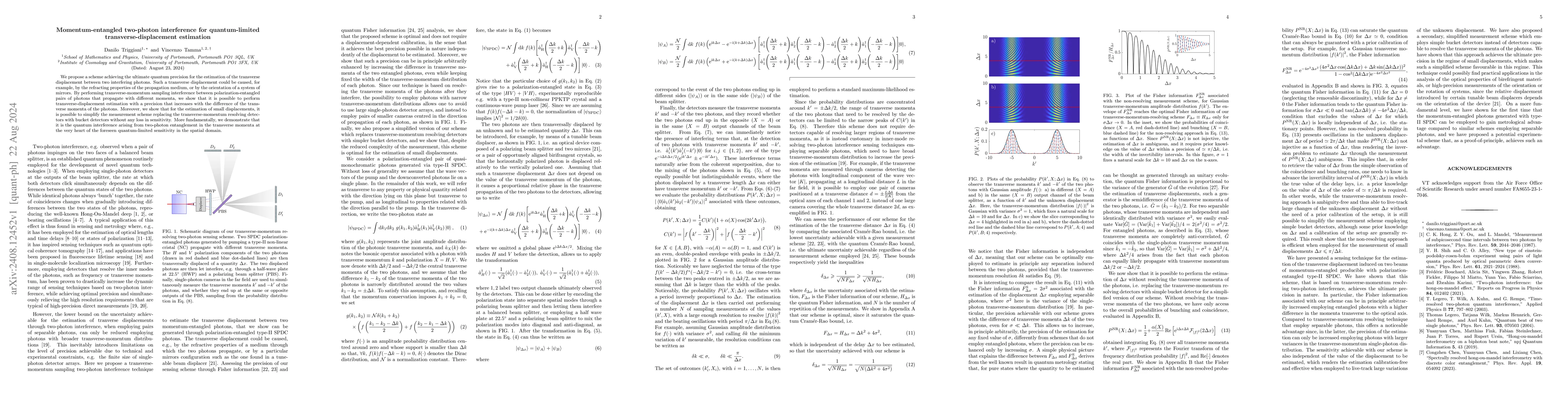 Thumbnail for Momentum-entangled two-photon interference for quantum-limited
  transverse-displacement estimation