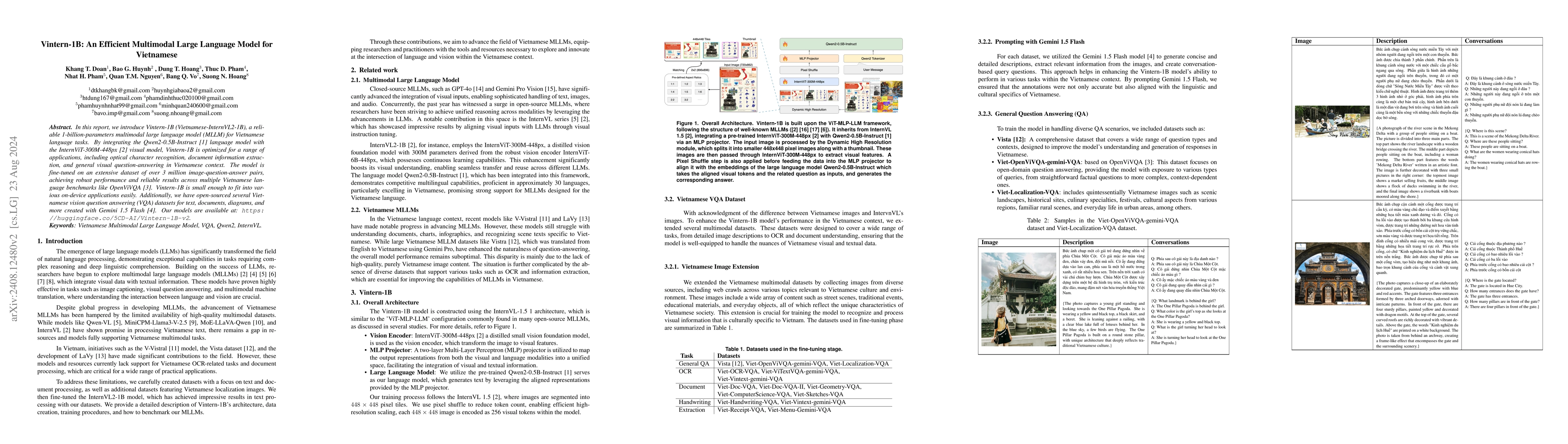 Thumbnail for Vintern-1B: An Efficient Multimodal Large Language Model for Vietnamese
