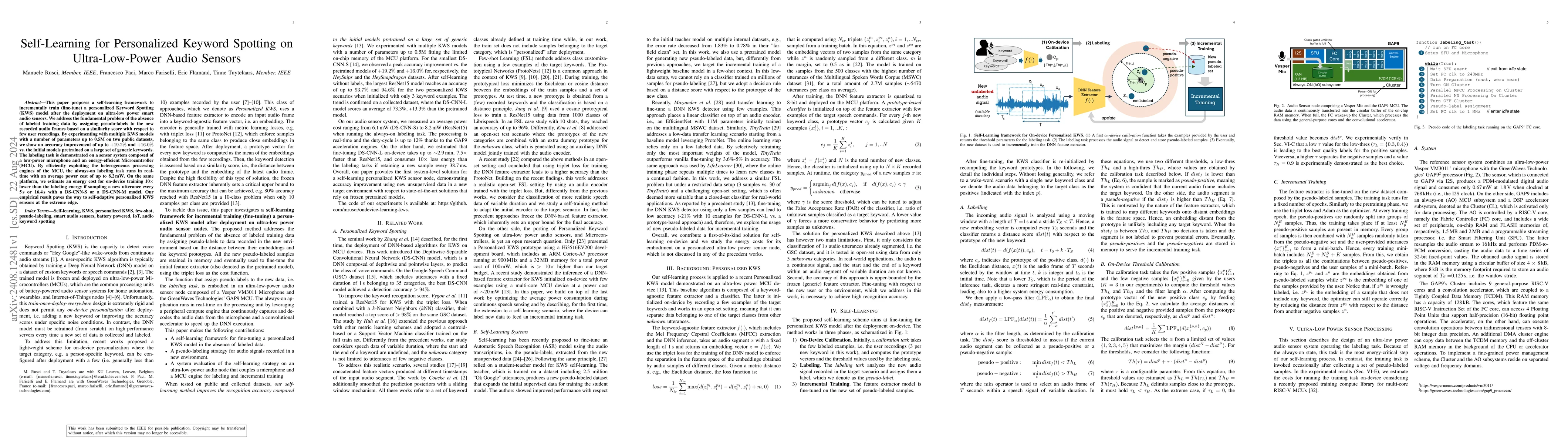 Thumbnail for Self-Learning for Personalized Keyword Spotting on Ultra-Low-Power Audio
  Sensors