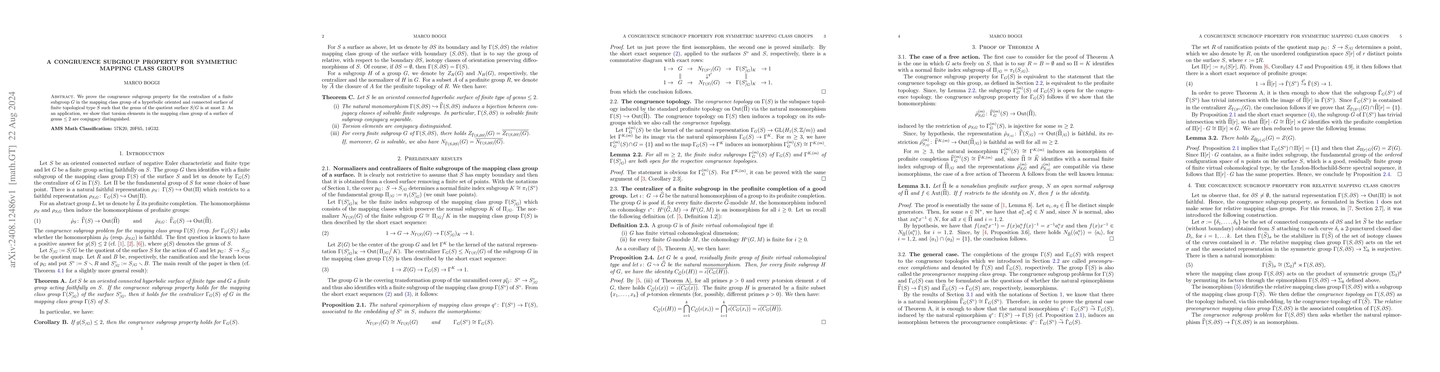 Thumbnail for A congruence subgroup property for symmetric mapping class groups