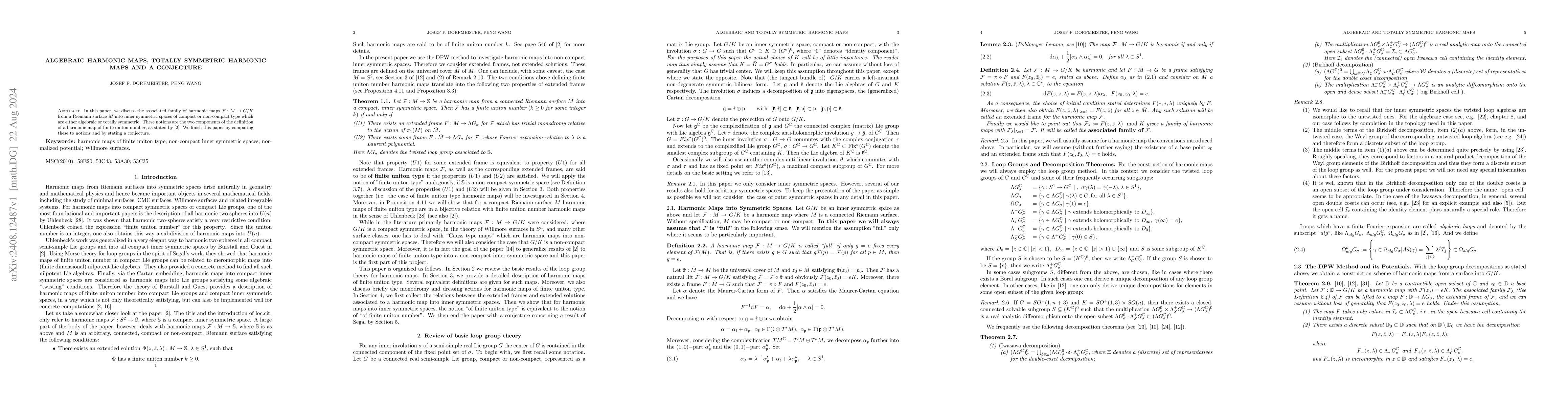 Thumbnail for Algebraic Harmonic Maps, Totally Symmetric Harmonic Maps and a
  Conjecture