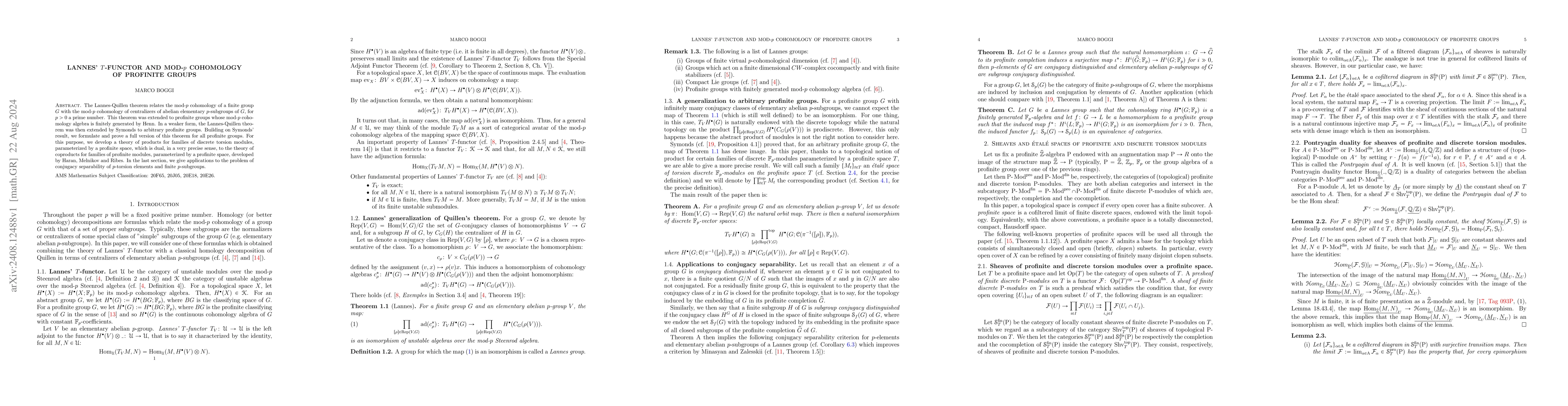 Thumbnail for Lannes' $T$-functor and mod-$p$ cohomology of profinite groups