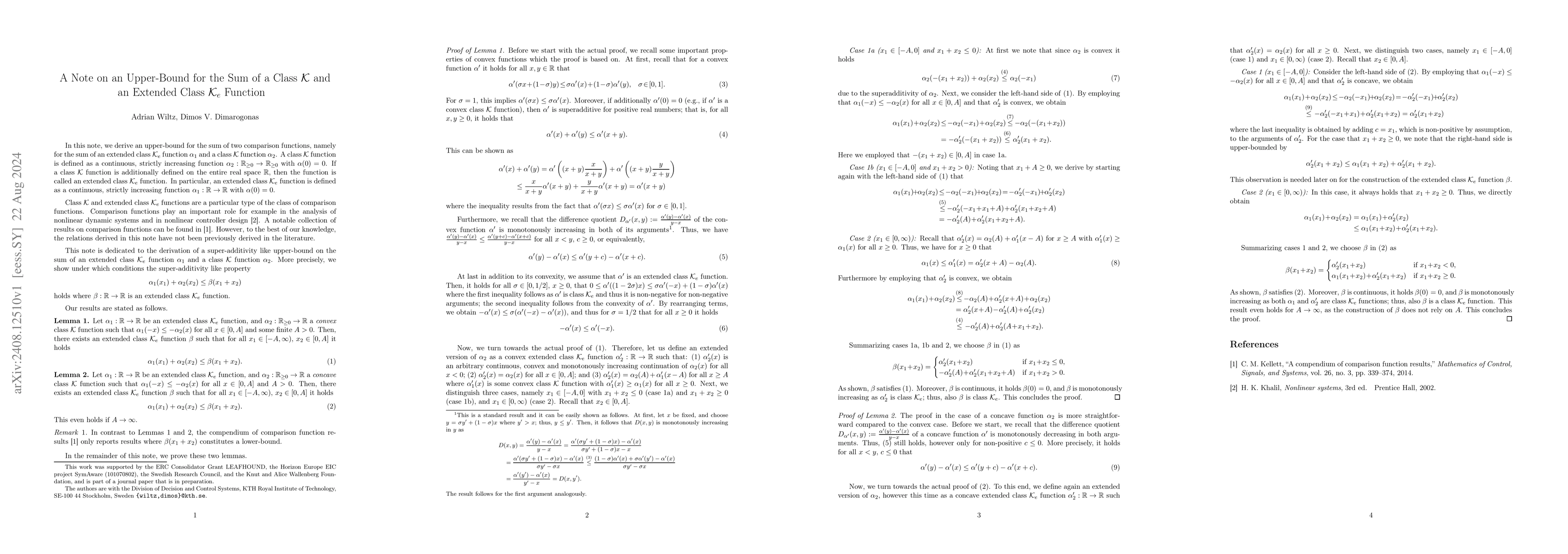 Thumbnail for A Note on an Upper-Bound for the Sum of a Class K and an Extended Class
  K Function
