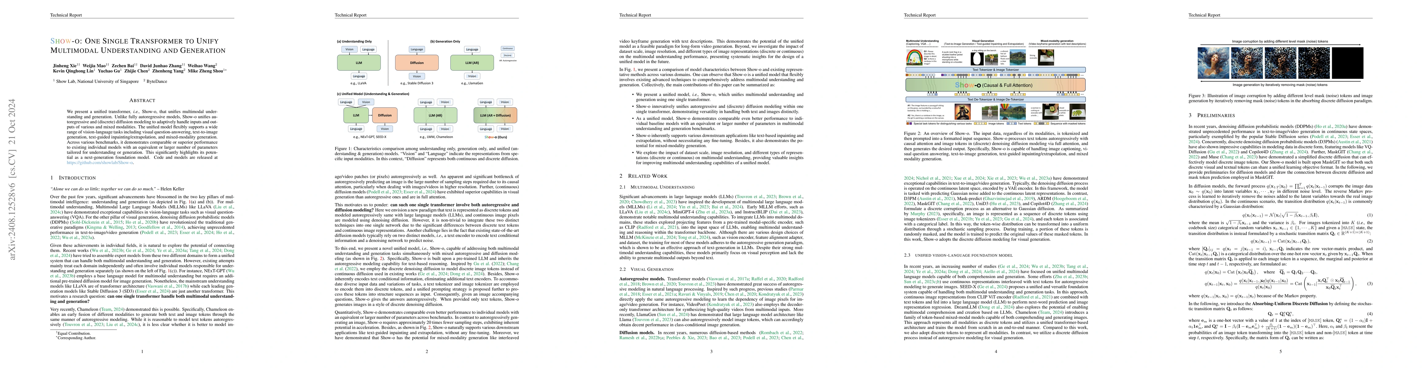 Thumbnail for Show-o: One Single Transformer to Unify Multimodal Understanding and
  Generation