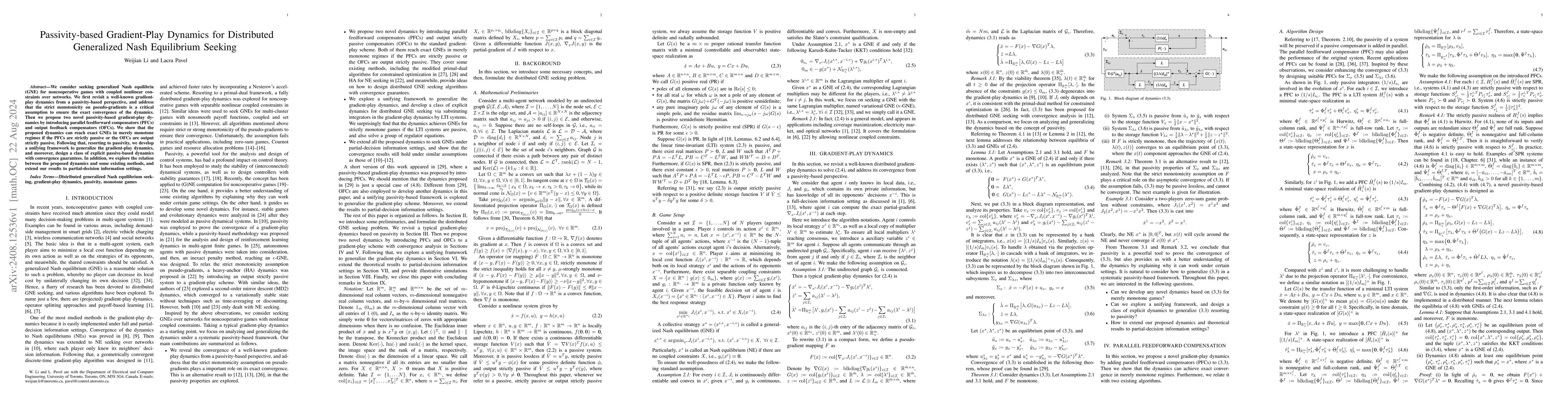 Thumbnail for Passivity-based Gradient-Play Dynamics for Distributed Generalized Nash
  Equilibrium Seeking