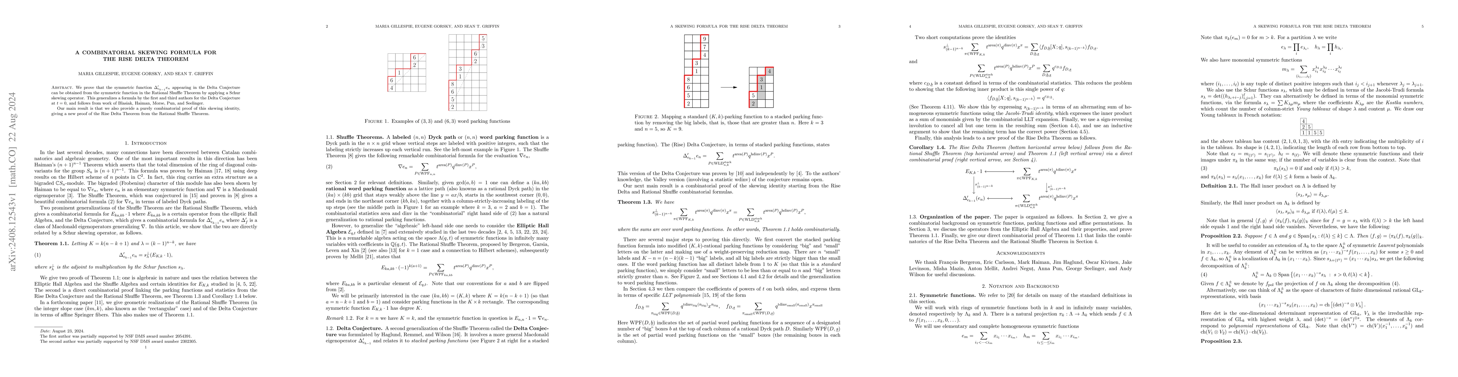 Thumbnail for A combinatorial skewing formula for the Rise Delta Theorem