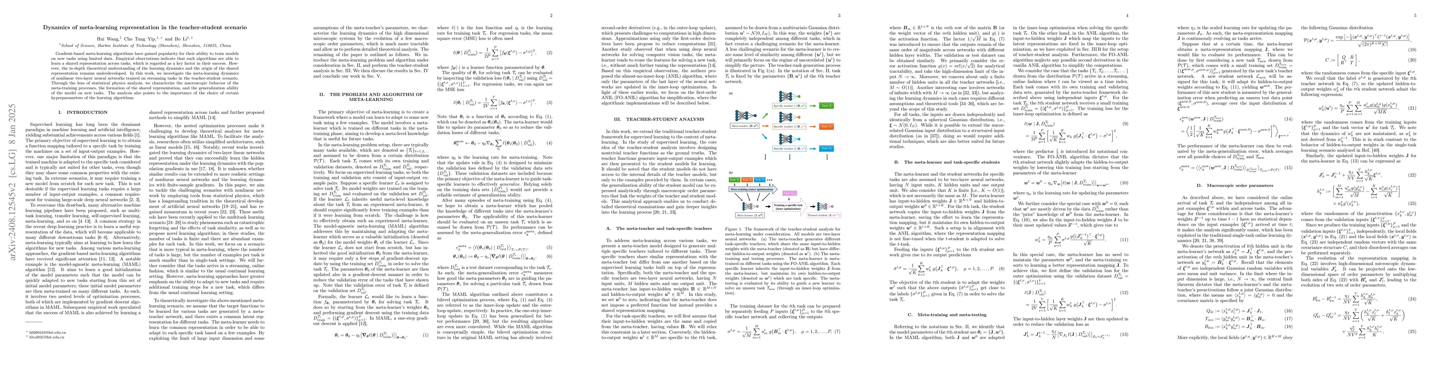 Thumbnail for Dynamics of Meta-learning Representation in the Teacher-student Scenario